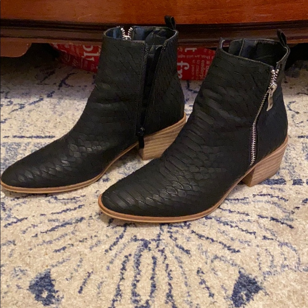 Black faux snake skin booties
